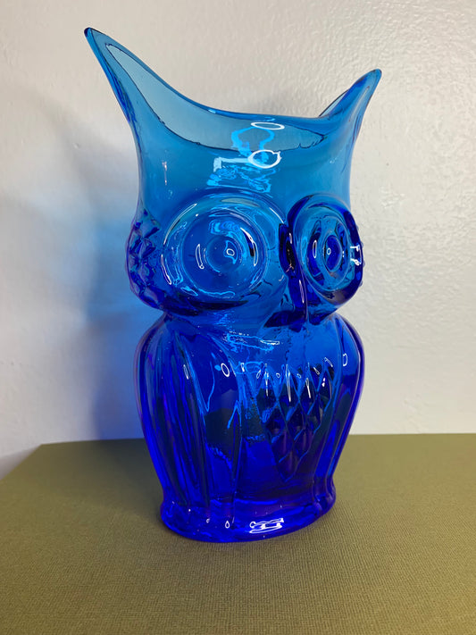 Vintage Viking blue owl art glass vase