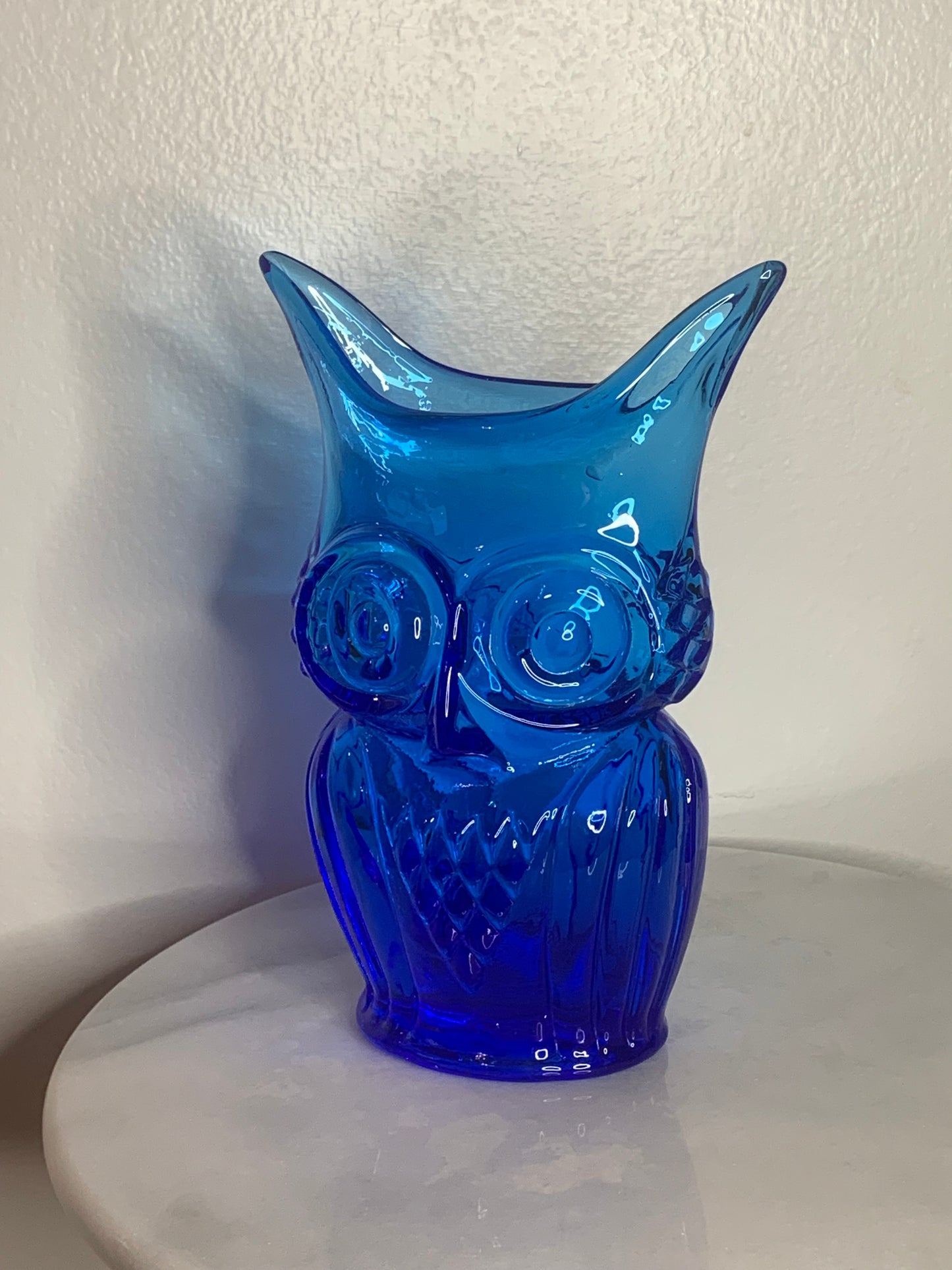 Vintage Viking blue owl art glass vase