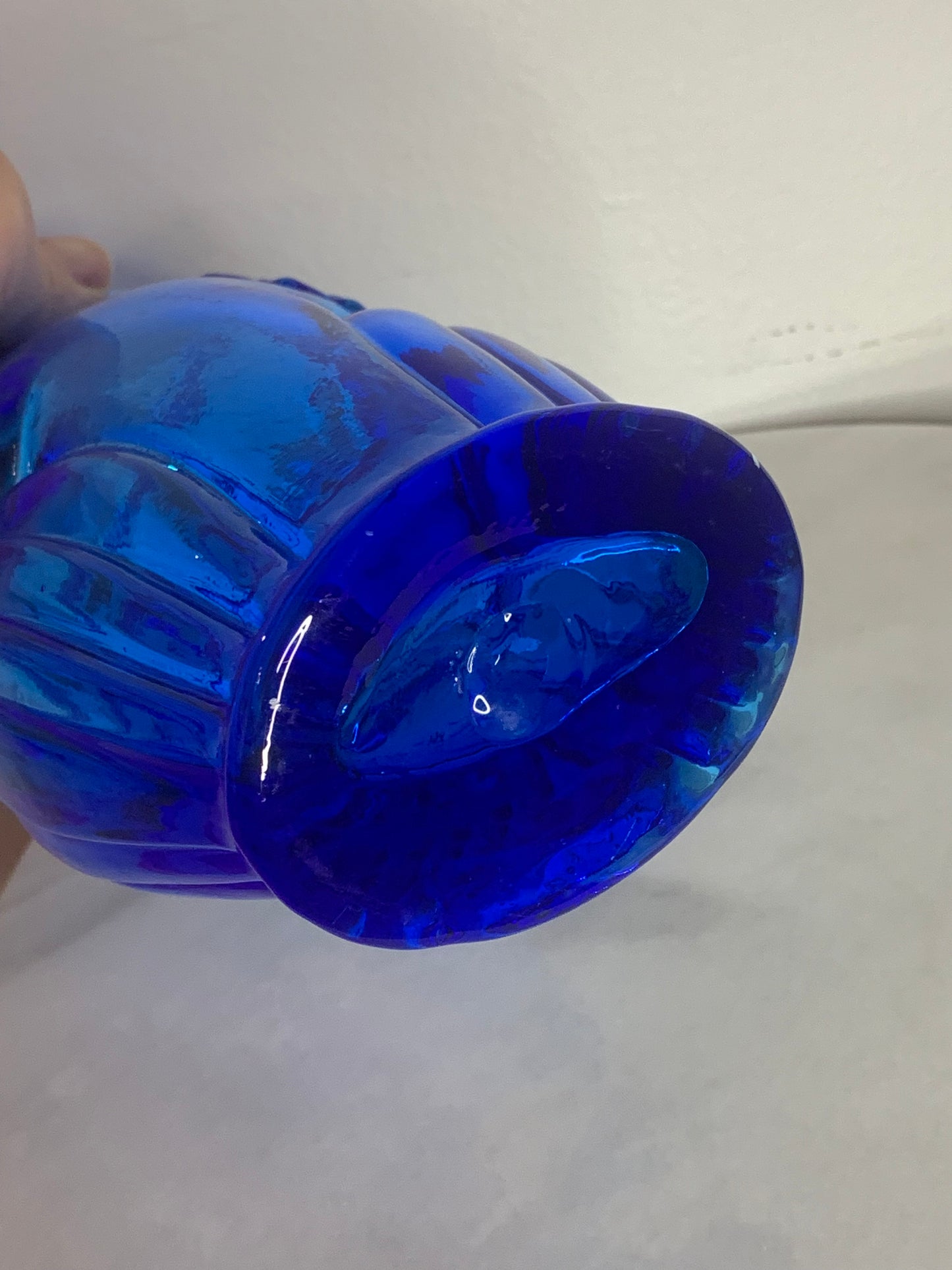 Vintage Viking blue owl art glass vase