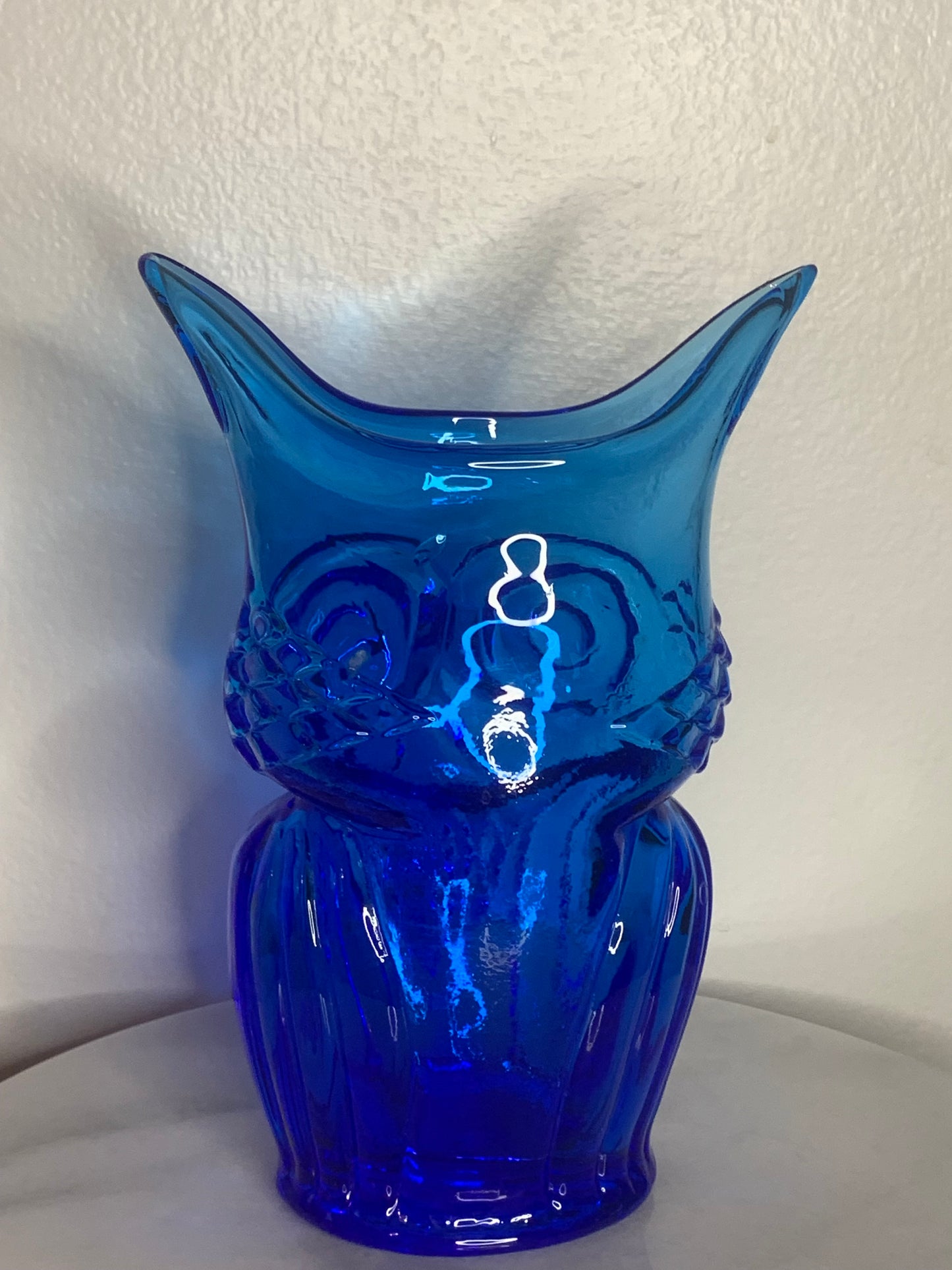 Vintage Viking blue owl art glass vase