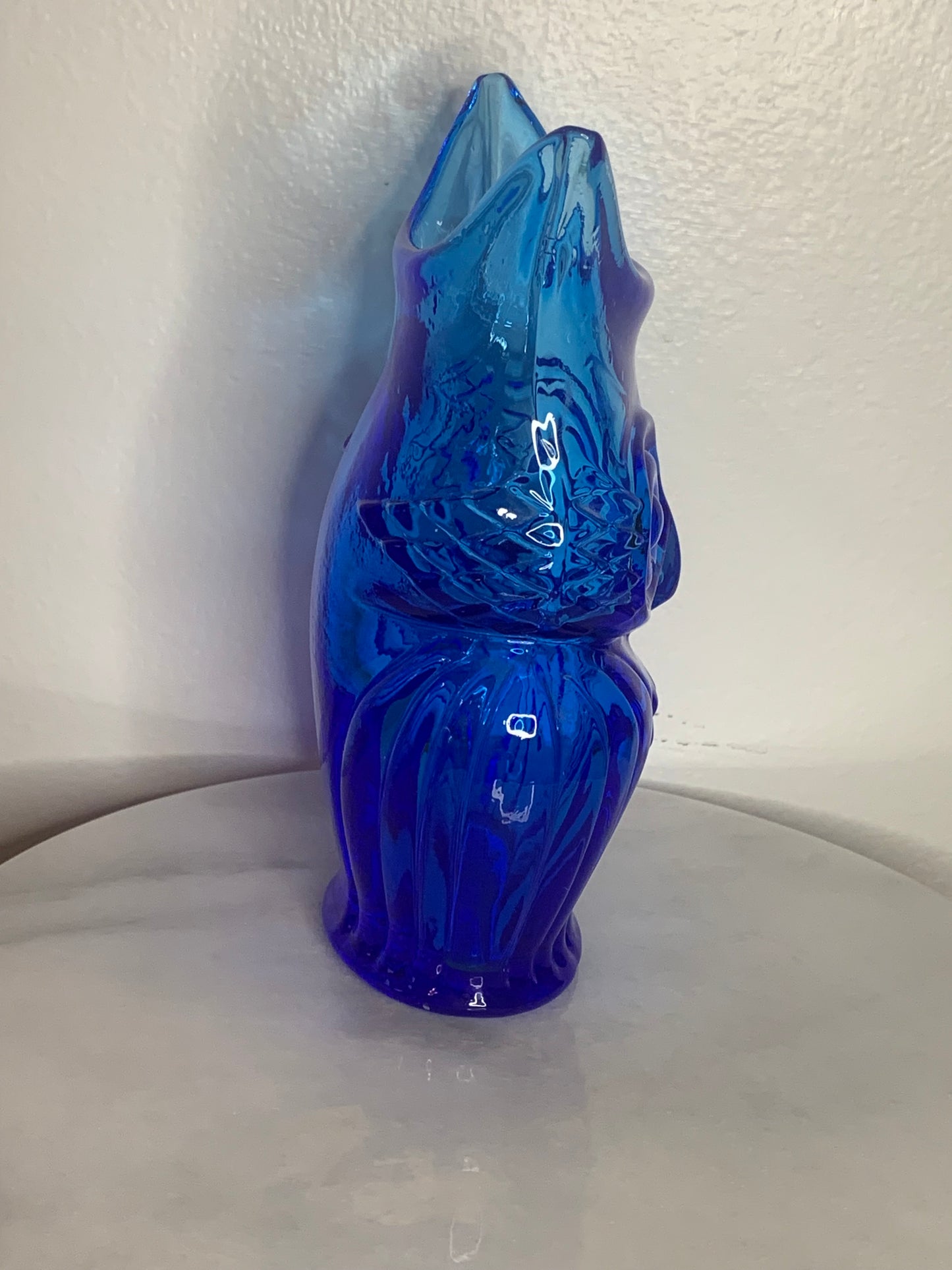 Vintage Viking blue owl art glass vase