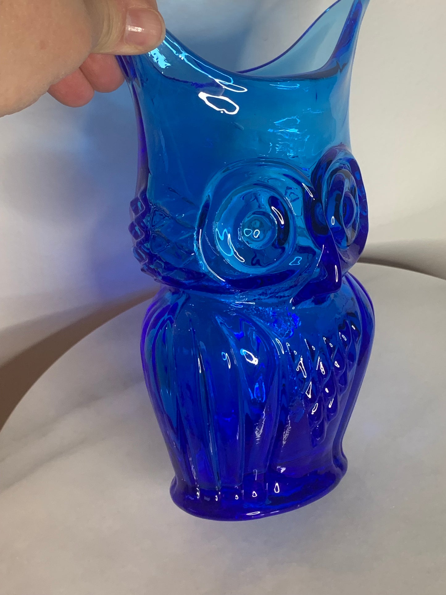 Vintage Viking blue owl art glass vase