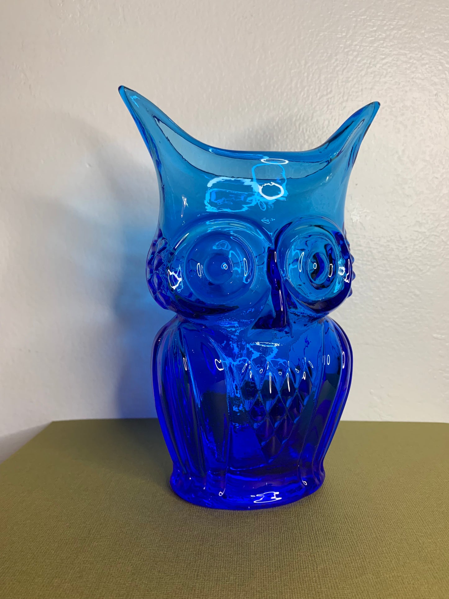 Vintage Viking blue owl art glass vase