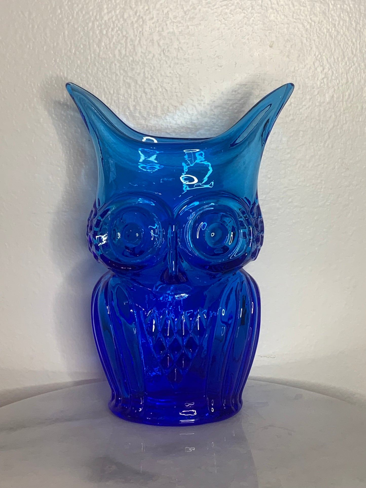 Vintage Viking blue owl art glass vase